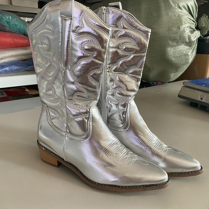 Side Zipper Mid Calf Cowboy Boots