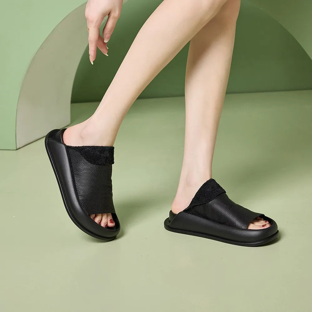 Comfortable Leather Platform Slippers