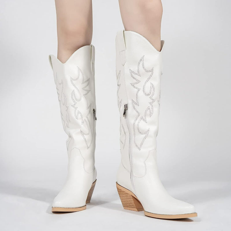 Embroidery Tall Boots With Zip
