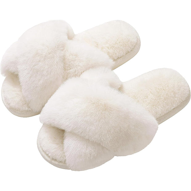 Plush Cross Band Memory Foam Slippers