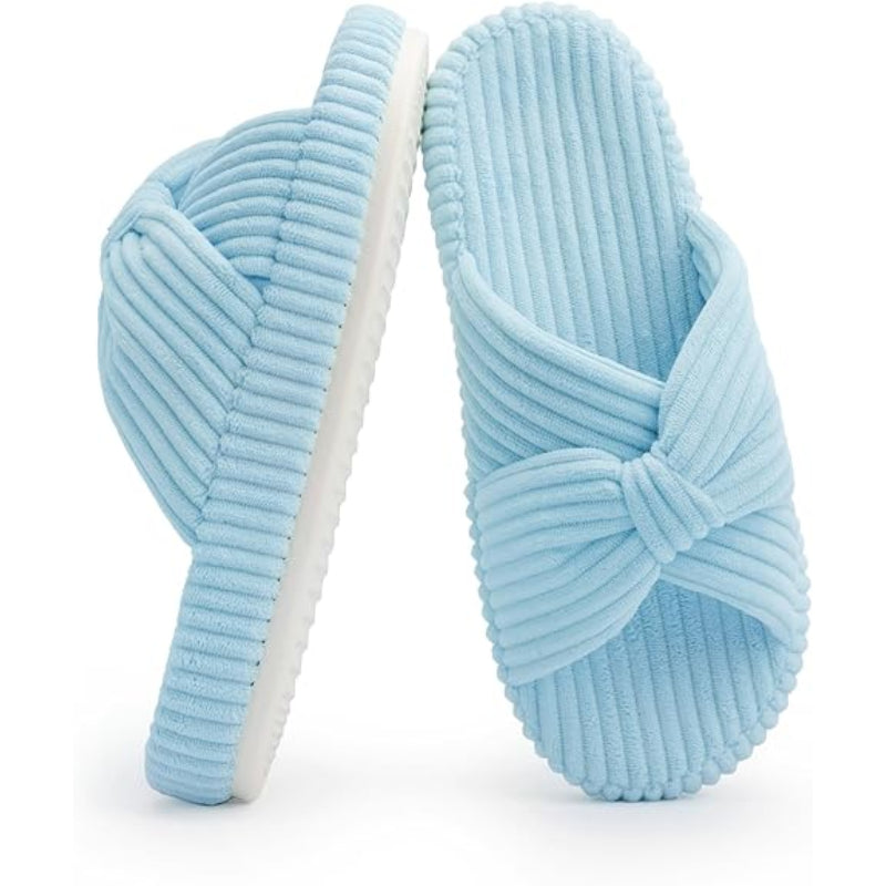 Comfy Corduroy Bow Crossbands Slippers