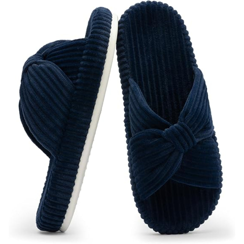 Comfy Corduroy Bow Crossbands Slippers