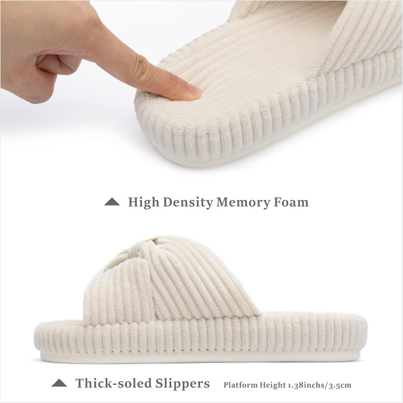 Comfy Corduroy Bow Crossbands Slippers