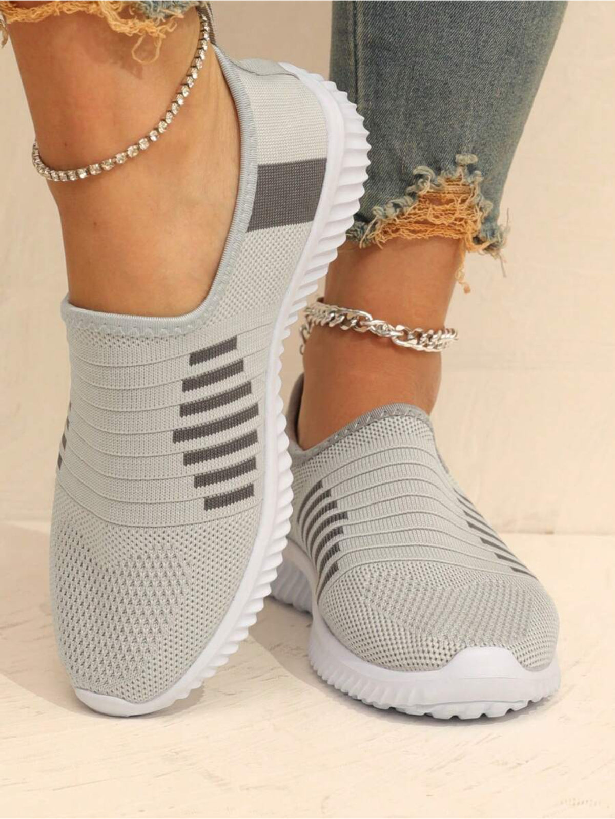 Striped Slip On Running Shoes