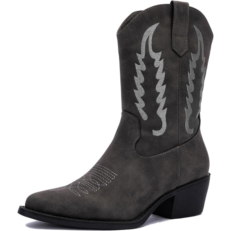 Zip Up Embroidery Shaft Boots