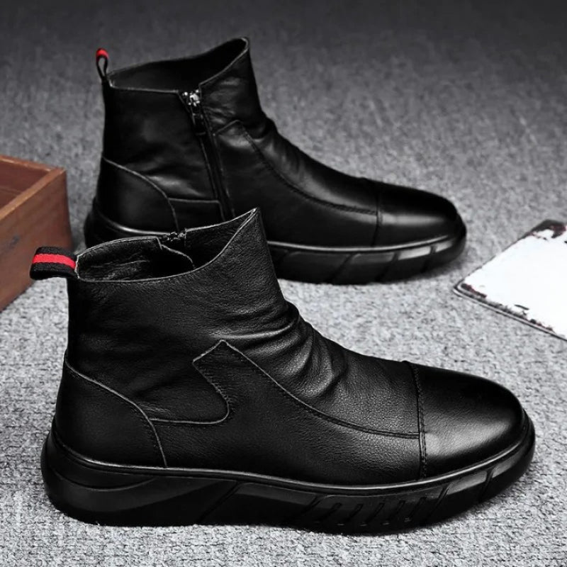 Non Slip Leather Zipper Boots